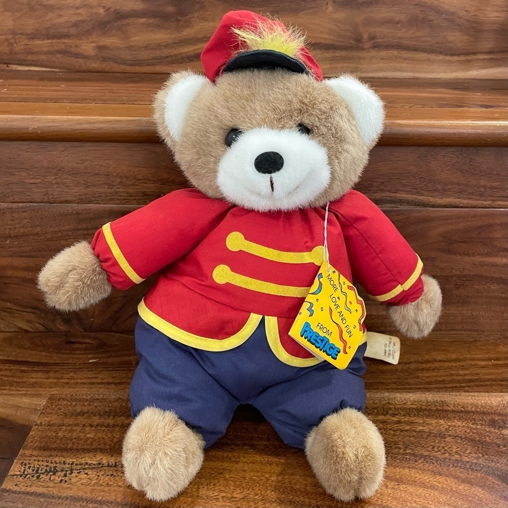 Vintage 1989 Prestige Toy Corp Toy Soldier Teddy Bear Plush 12” With Tags.